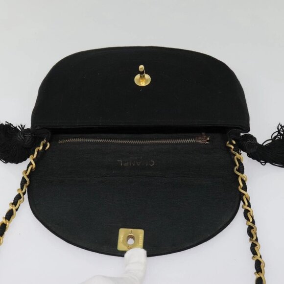 CHANEL Chain Shoulder Bag Cotton Black Gold CC - Picture 8 of 16